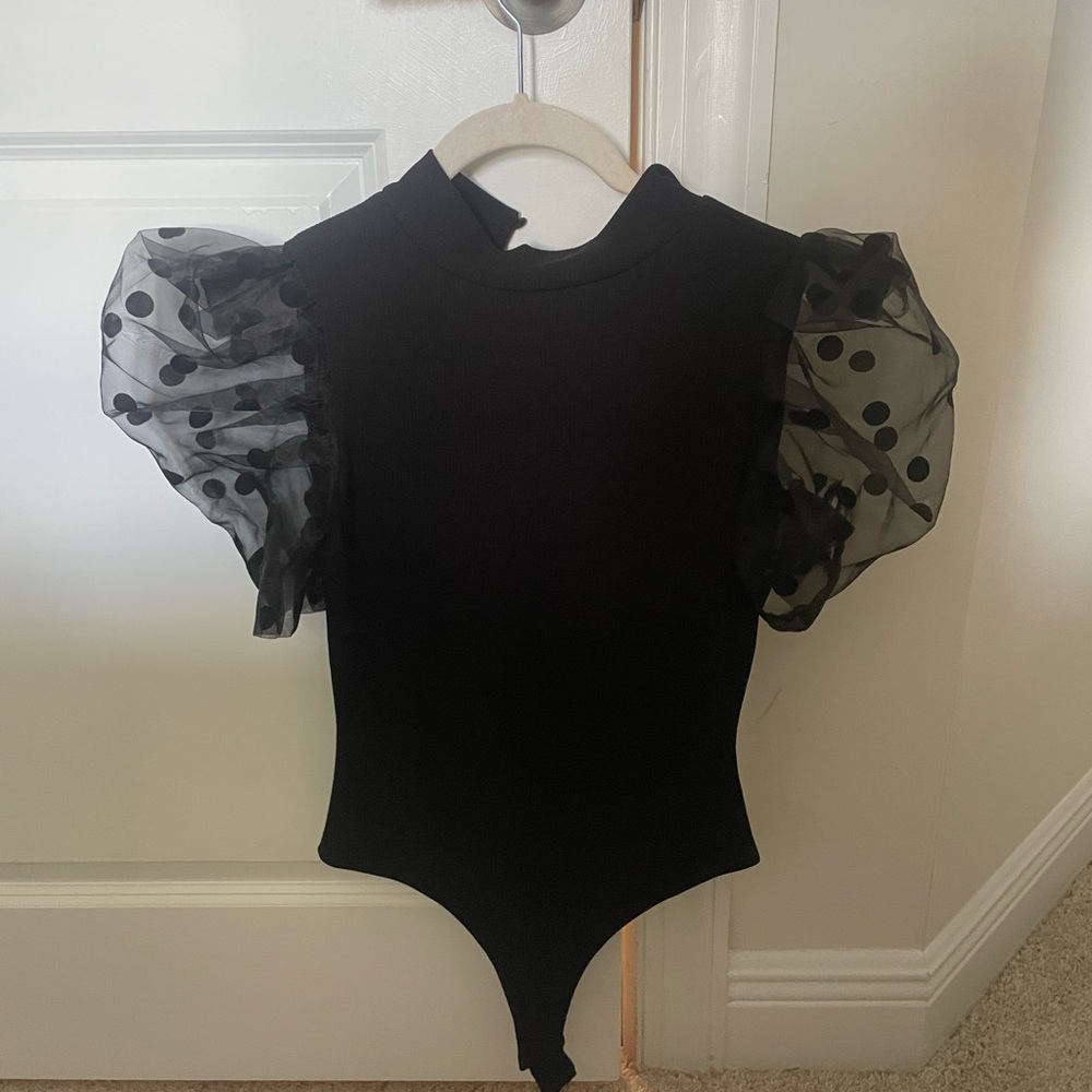 Black Puff Sleeve Bodysuit